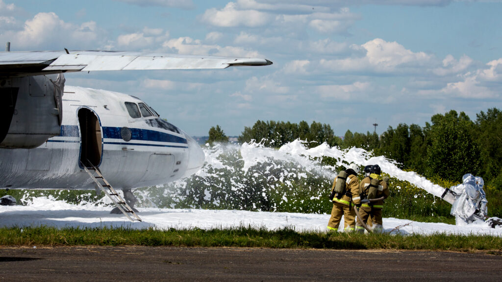 firefighters using foam containing pfas