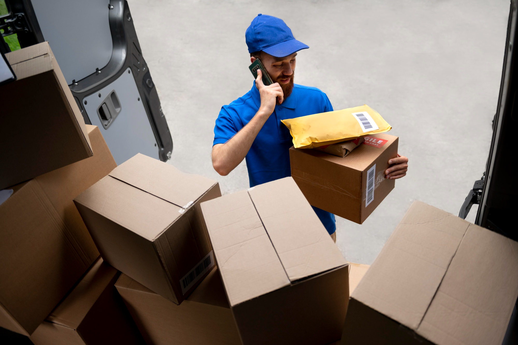 a delivery guy delivering packages