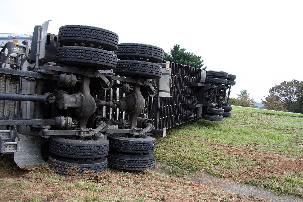 truck flipped on its side